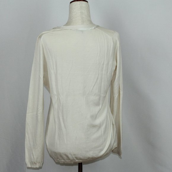NWOT Ann Taylor Cream Cardigan Sweater w/Satin Detail Size L - Picture 2 of 5
